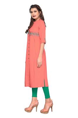 Peach plain rayon ethnic kurtis 3