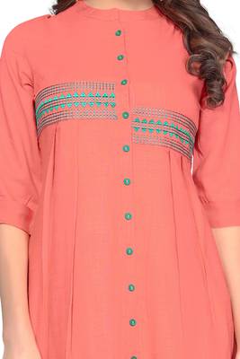 Peach plain rayon ethnic kurtis 4