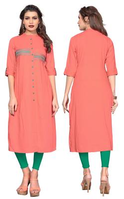 Peach plain rayon ethnic kurtis 5