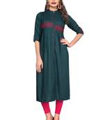 Dark-green plain rayon ethnic kurtis