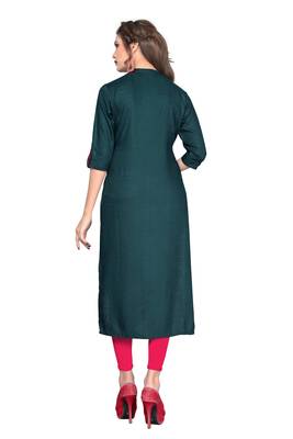 Dark-green plain rayon ethnic kurtis 2
