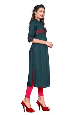 Dark-green plain rayon ethnic kurtis 3