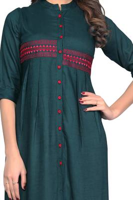 Dark-green plain rayon ethnic kurtis 4