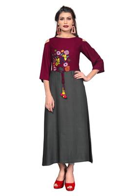 Grey plain rayon ethnic-kurtis 1