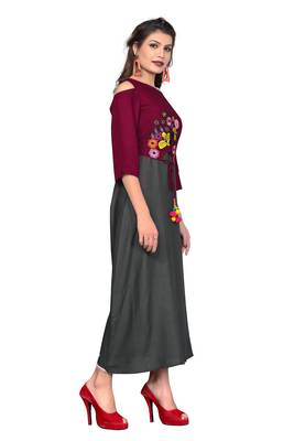 Grey plain rayon ethnic-kurtis 3