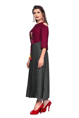 Grey plain rayon ethnic-kurtis 4