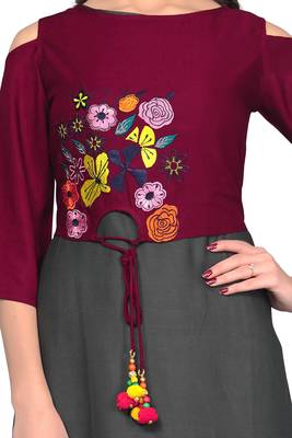 Grey plain rayon ethnic-kurtis 5