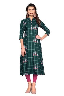 Green printed rayon ethnic-kurtis 1
