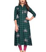 Green printed rayon ethnic-kurtis