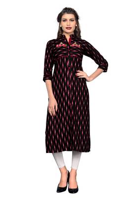 Black printed rayon ethnic kurtis 1