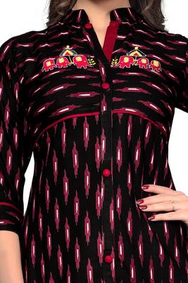 Black printed rayon ethnic kurtis 4