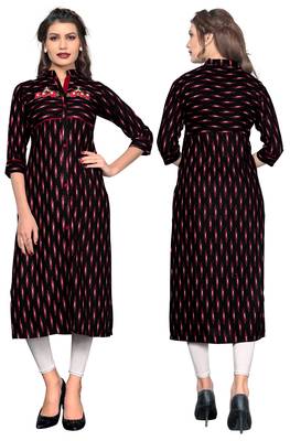 Black printed rayon ethnic kurtis 5