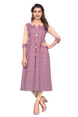 Light-purple printed cotton kurtis 1