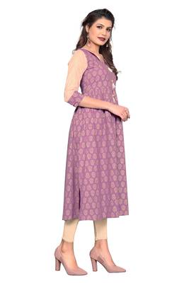 Light-purple printed cotton kurtis 3