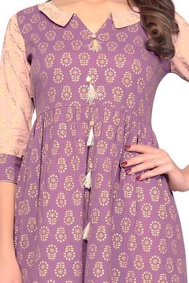 Light-purple printed cotton kurtis 4