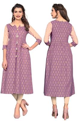 Light-purple printed cotton kurtis 5