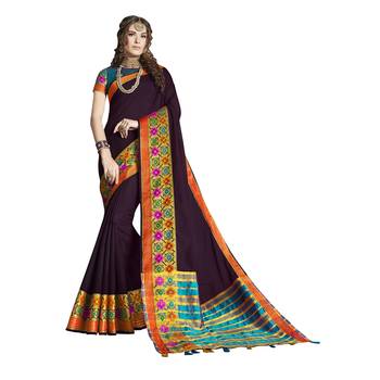 Purple woven cotton silk saree with blouse 1