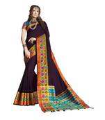 Purple woven cotton silk saree with blouse