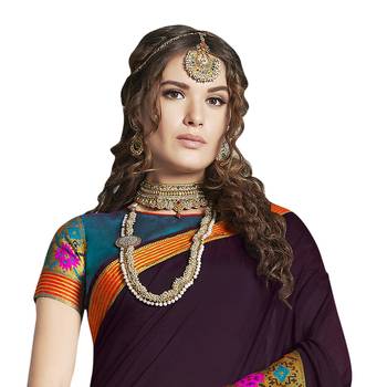 Purple woven cotton silk saree with blouse 2