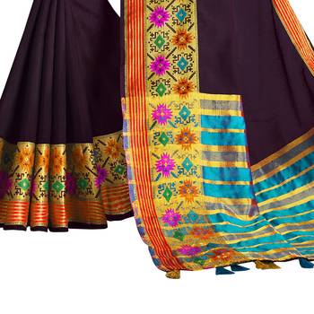Purple woven cotton silk saree with blouse 3