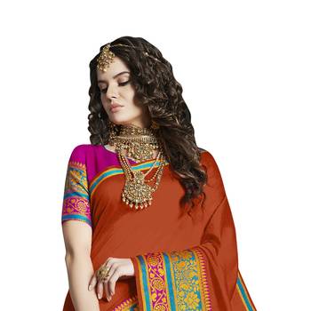 Orange woven cotton silk saree with blouse 2
