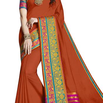 Orange woven cotton silk saree with blouse 4