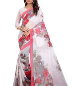 White printed georgette saree with blouse