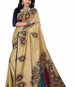 Gold printed art silk saree with blouse