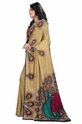 Gold printed art silk saree with blouse 2