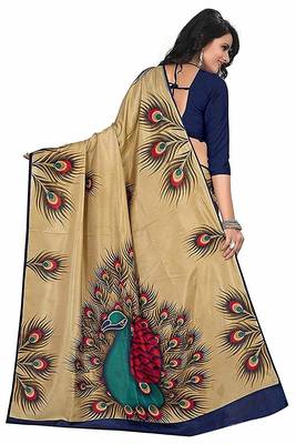 Gold printed art silk saree with blouse 3