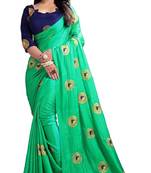 Green printed art silk saree with blouse