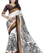 White printed art silk saree with blouse