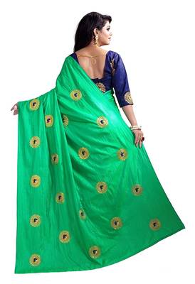 Green printed art silk saree with blouse 2
