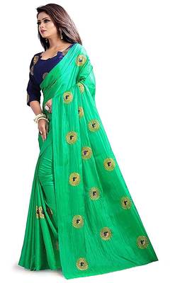 Green printed art silk saree with blouse 3