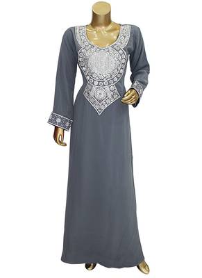 Black Embroidered Crystal Embellished Arabian Traditional Chiffon Kaftan / Gown 1