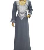 Black Embroidered Crystal Embellished Arabian Traditional Chiffon Kaftan / Gown