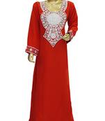 Red Embroidered Crystal Embellished Arabian Traditional Chiffon Kaftan / Gown