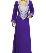 Purple Embroidered Crystal Embellished Arabian Traditional Chiffon Kaftan / Gown