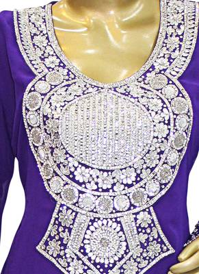 Purple Embroidered Crystal Embellished Arabian Traditional Chiffon Kaftan / Gown 2