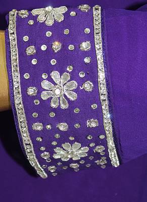 Purple Embroidered Crystal Embellished Arabian Traditional Chiffon Kaftan / Gown 4