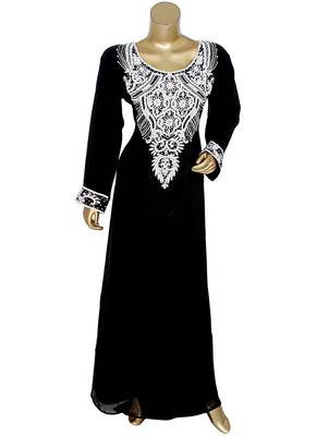 Black Embroidered Crystal Beads Embellished Islamic Caftan Gown Kaftan Maxi 1