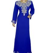 Royal Blue Crystal Embellished Islamic Traditional Kaftan Gown Caftan Maxi