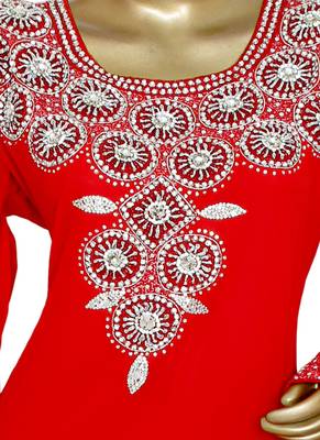 Red Crystal Embellished Islamic Traditional Kaftan Gown Caftan Maxi 2