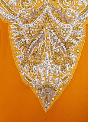 Orange Arabian Crystal Embellished Traditional Chiffon Kaftan Gown Abaya 3
