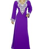 Purple Arabian Crystal Embellished Traditional Chiffon Kaftan Gown Abaya