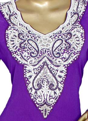 Purple Arabian Crystal Embellished Traditional Chiffon Kaftan Gown Abaya 2