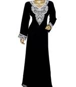 Black Arabian Crystal Embellished Traditional Chiffon Kaftan Gown Abaya