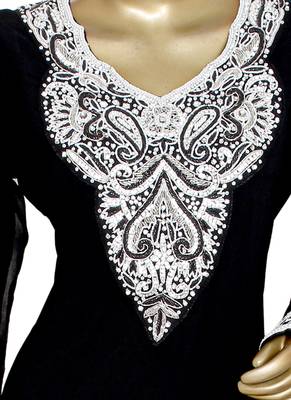 Black Arabian Crystal Embellished Traditional Chiffon Kaftan Gown Abaya 2