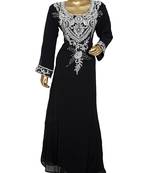 Black Crystal Embellished Traditional Islamic Chiffon Kaftan Abaya Caftan