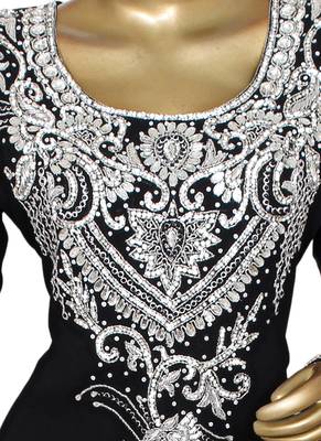 Black Crystal Embellished Traditional Islamic Chiffon Kaftan Abaya Caftan 2